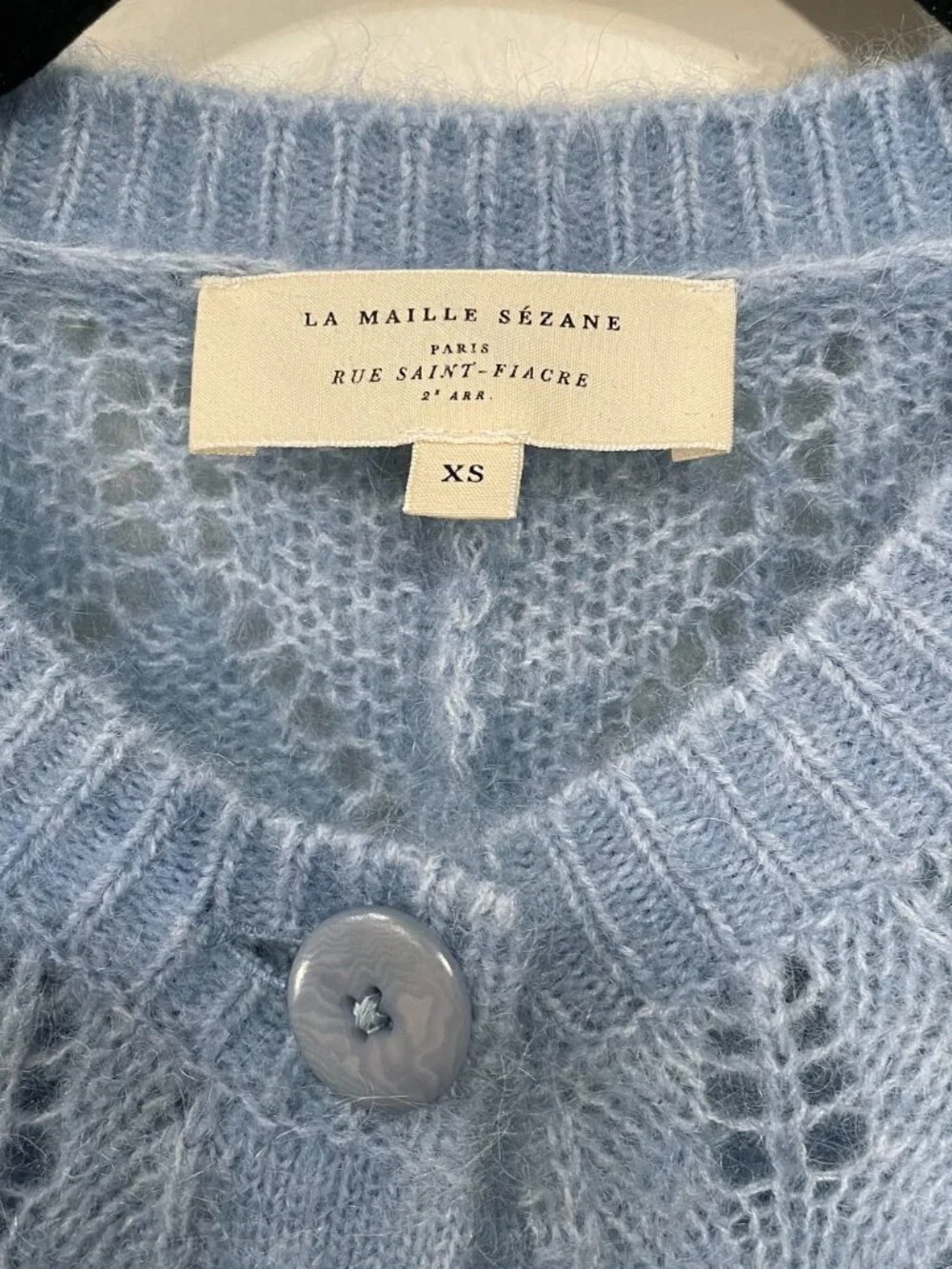 Last Call! Like New Sezane Phoebe Mohair Wool Pointelle Cardigan Storm Blue XS - Picture 6 of 8